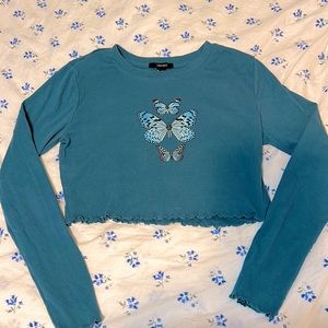 Forever 21 Butterfly Crop Top Long Sleeve